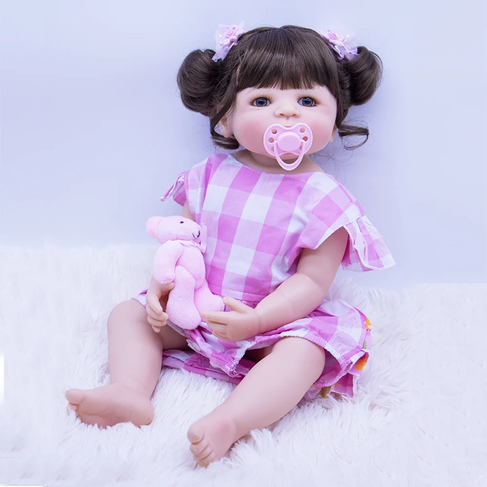 Силиконовая кукла Bebe из коричневого волоса для новорожденных 55 см виниловая