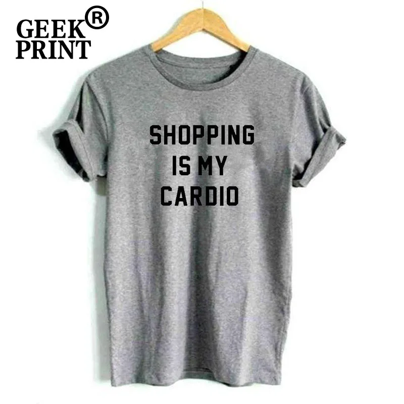 Женская футболка с надписью Shopaholic SHOPPING IS MY CARDIO Подарочная забавная для девочек