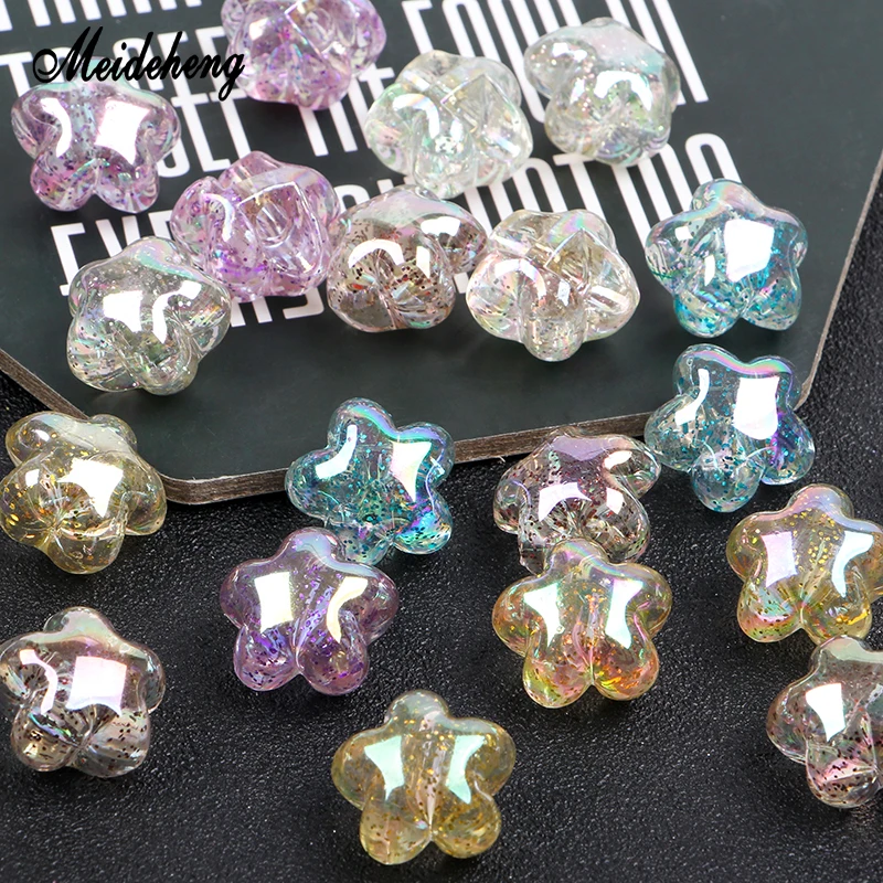 

Acrylic Transparent Colorful Beads For Jewelry Making UV Smooth Surface Bright Glitter Powder Beads DIY Toy Gifts Material 10pcs