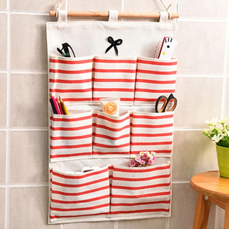 Cotton linen Wall Hanging Organizer Bag Multi-layer Holder Storage Home Decoration Makeup Rack Linen Jewelry bag | Дом и сад