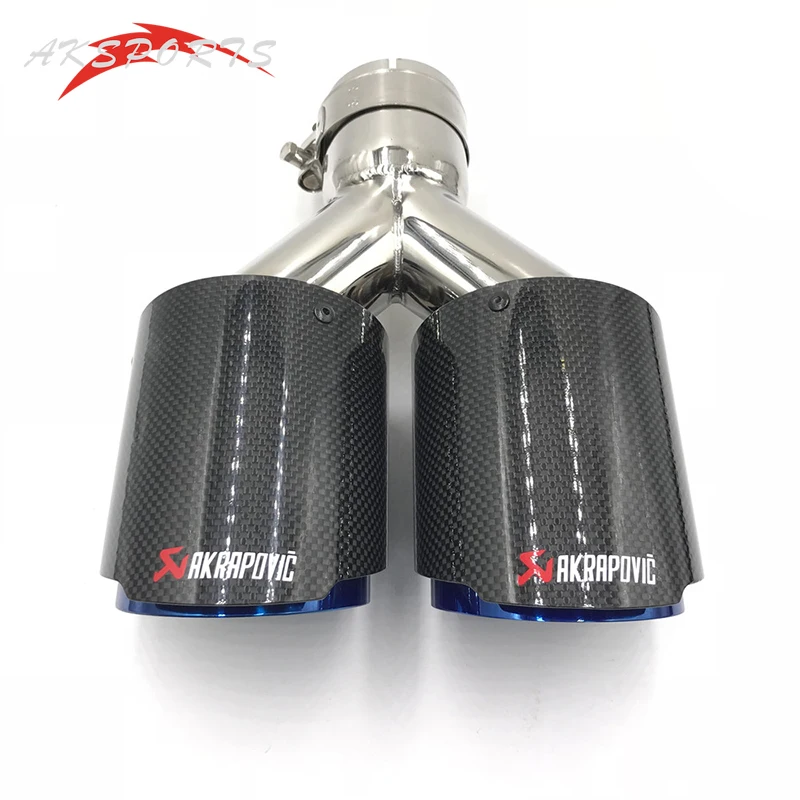 1 шт. Akrapovic Глянцевая углеродистая нержавеющая сталь Универсальный двойной одинаковой длины выхлопной трубы синий конец наконечник для Honda Civic