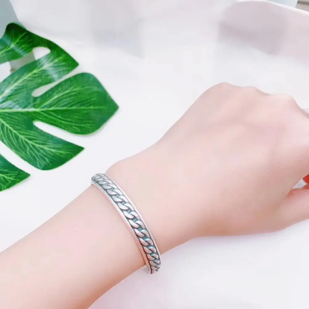 

Euramerican style vintage opening bracelet Male and female personality Chain design Domineering simple joker inside engraved