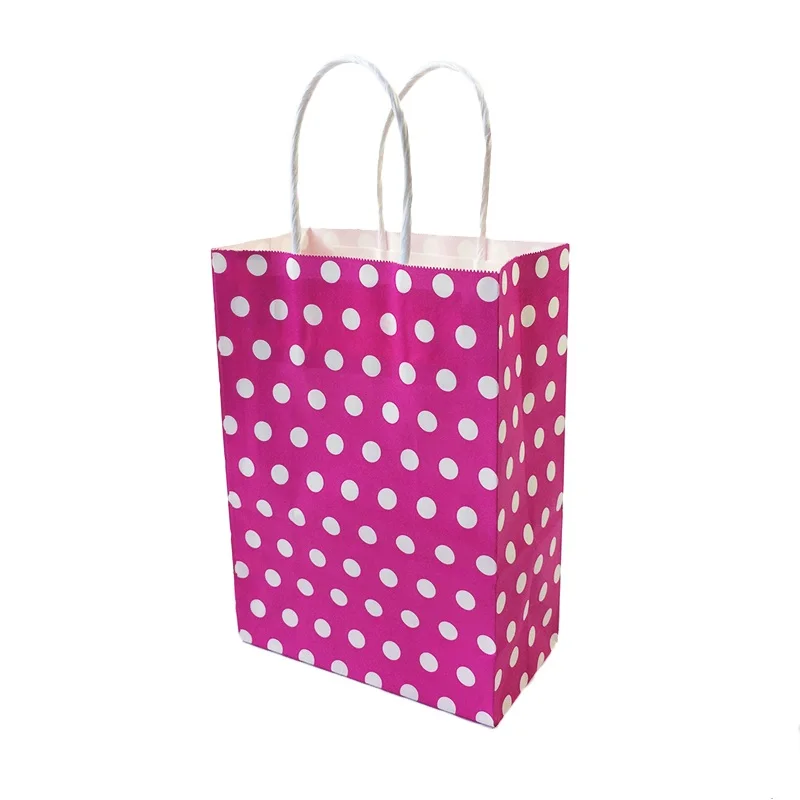 Hot pink dot 10 шт. 21*15*8 см горошек Подарочный пакет из крафт-бумаги фестиваль бумажный пакет с ручками модные украшения сумки Свадьба День Рождения Вечеринка - Цвет: Hot pink dot
