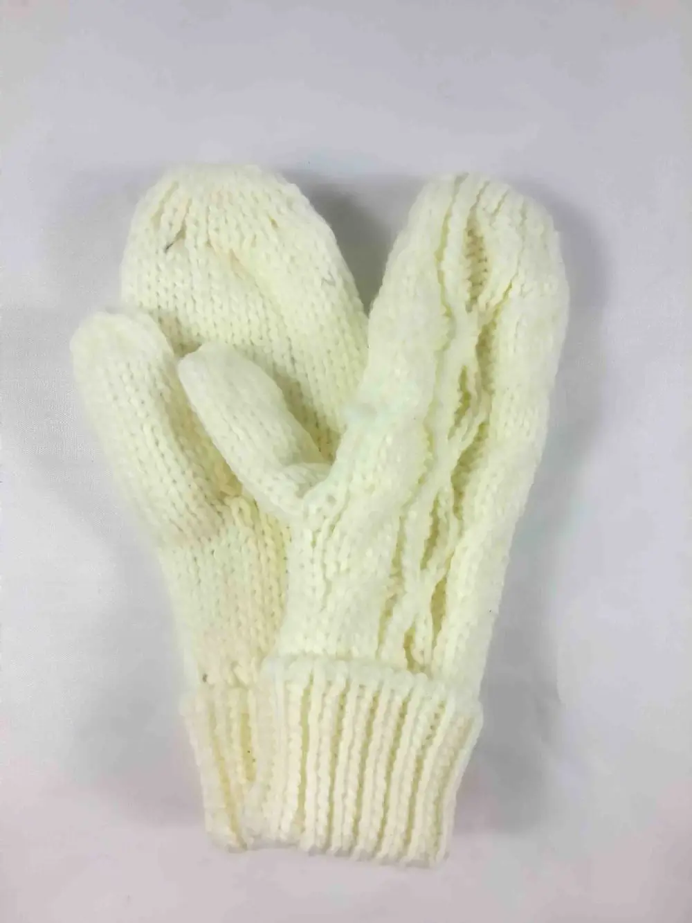 Модные женские зимние вязаные перчатки варежки - Цвет: white