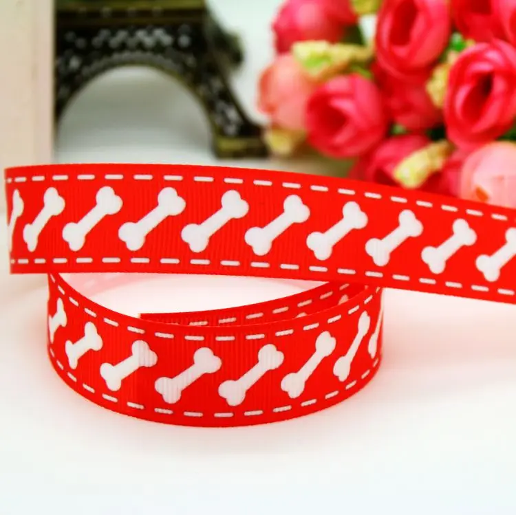 7/8 ''Бесплатная доставка кошачья мопса собака кость печатная корсажная лента