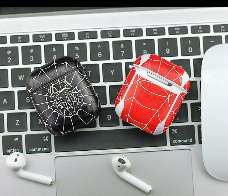 Кожаный чехол airpods для наушников Apple Bluetooth роскошный защитный со спайдерменом