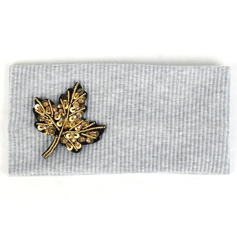 Gold Light Gray В богемном стиле Для женщин рифлёная головная повязка золотые блестки листья украшение плоская эластичная резинка для волос для девочек, Женский тюрбан из хлопка широкие резинки для волос - Цвет: Gold Light Gray