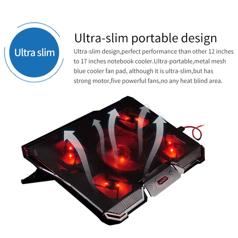 CoolCold 5 вентиляторов 2 USB охлаждающая подставка для ноутбука Регулируемый