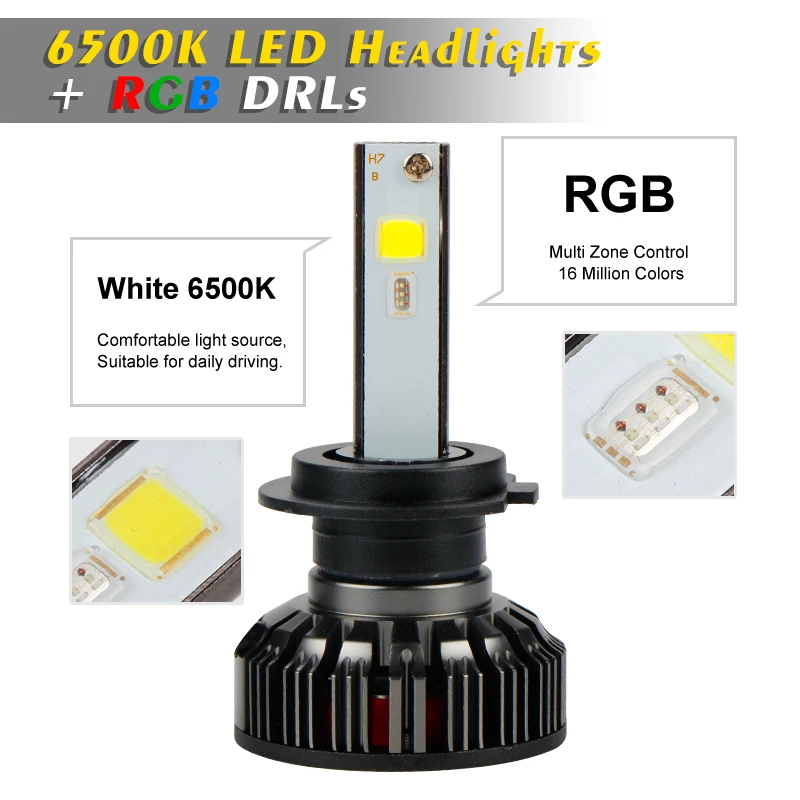 Автомобильные светодиодные лампы OKEEN 2x RGB H1 H3 H4 H7 H8 H11 9005 9006 H13 9012 5202 разные цвета 50