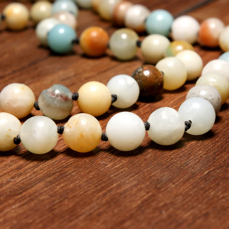 MOON GIRL 8MM Amazonite Stone Handmade Leaf Shape Necklaces Pendants Ethnic Unique Statement Vintage Necklace for Women Collares
