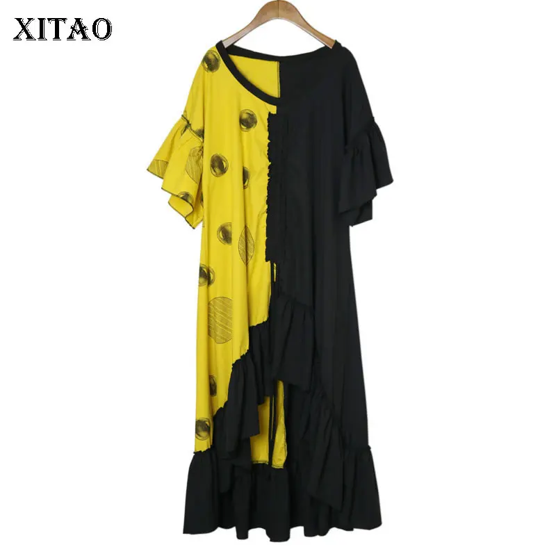 XITAO Плиссированное женское платье с рюшами асимметричным подолом длинным