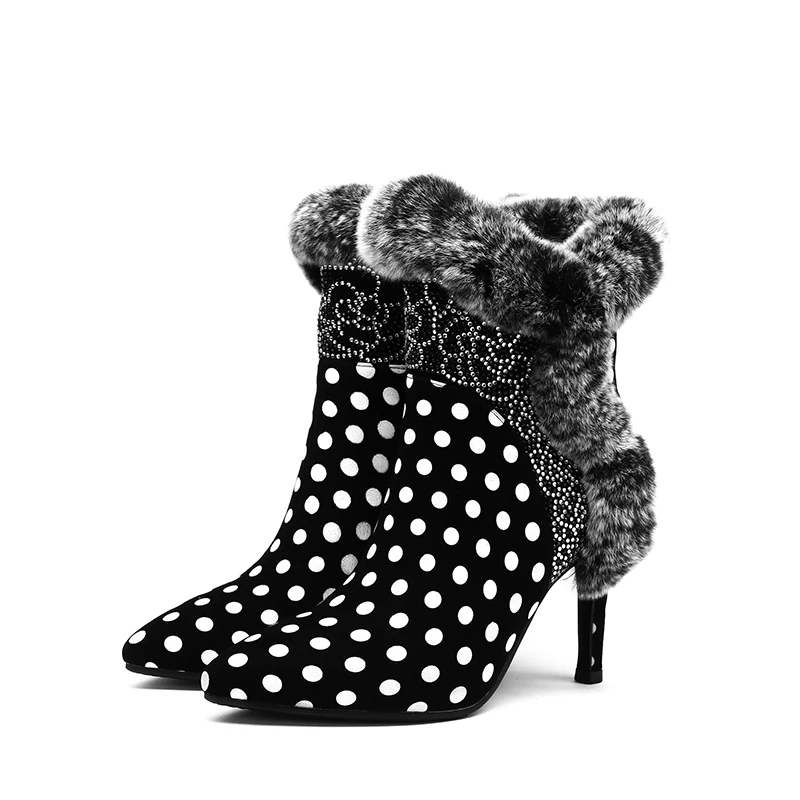 ISNOM/женские ботильоны на высоком каблуке обувь молнии с острым носком украшенная