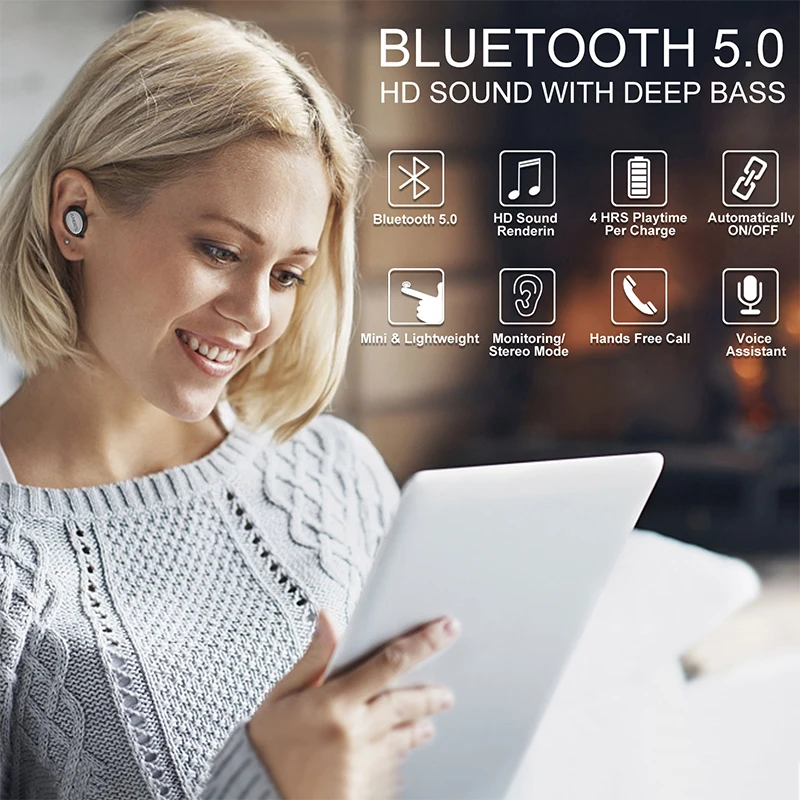 ANBES Bluetooth наушники V5.0 стерео Беспроводной Hands free Мини Бизнес гарнитура С