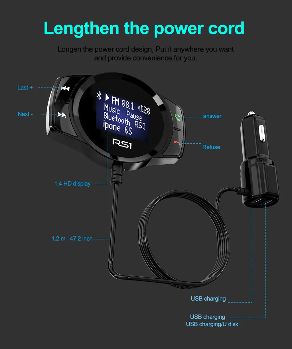 Car Auto Multifunction Wireless Mobile Mp3 Kit Handsfree Bluetooth FM Transmitter LCD MP3 Player USB Charger Vintage Radio H0128
