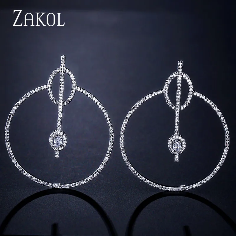 Zaok высокое качество кубический циркон большой круг серьги гвоздики для женщин