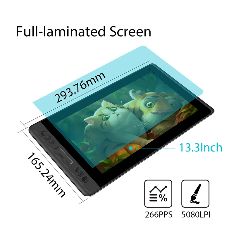 HUION Kamvas Pro 13 GT-133 поддержка наклона ручка без батареи графический Рисунок планшет дисплей монитор с экспресс-клавишами и сенсорной панелью