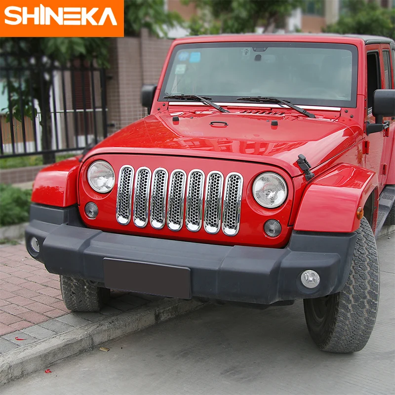 7 шт. наклеек SHINEKA передняя решетка радиатора для Jeep Wrangler JK 2007 2017 гоночные кольца