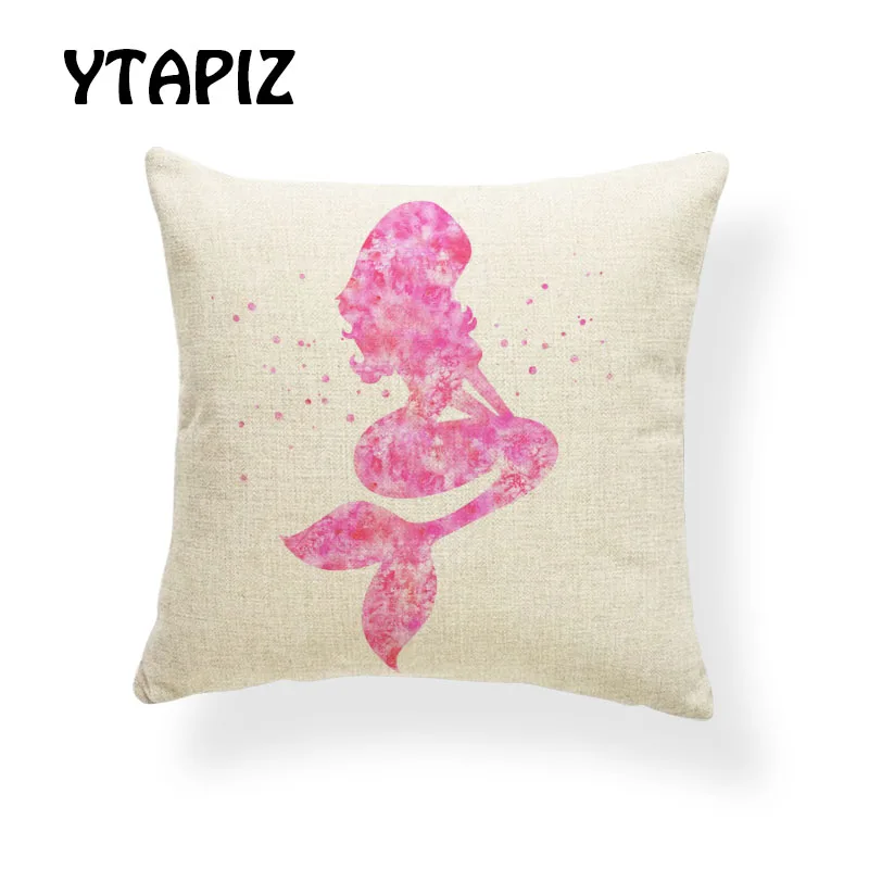 Подушки русалки 45х45см полиэстер длинные волосы Океанский ремешок Красный