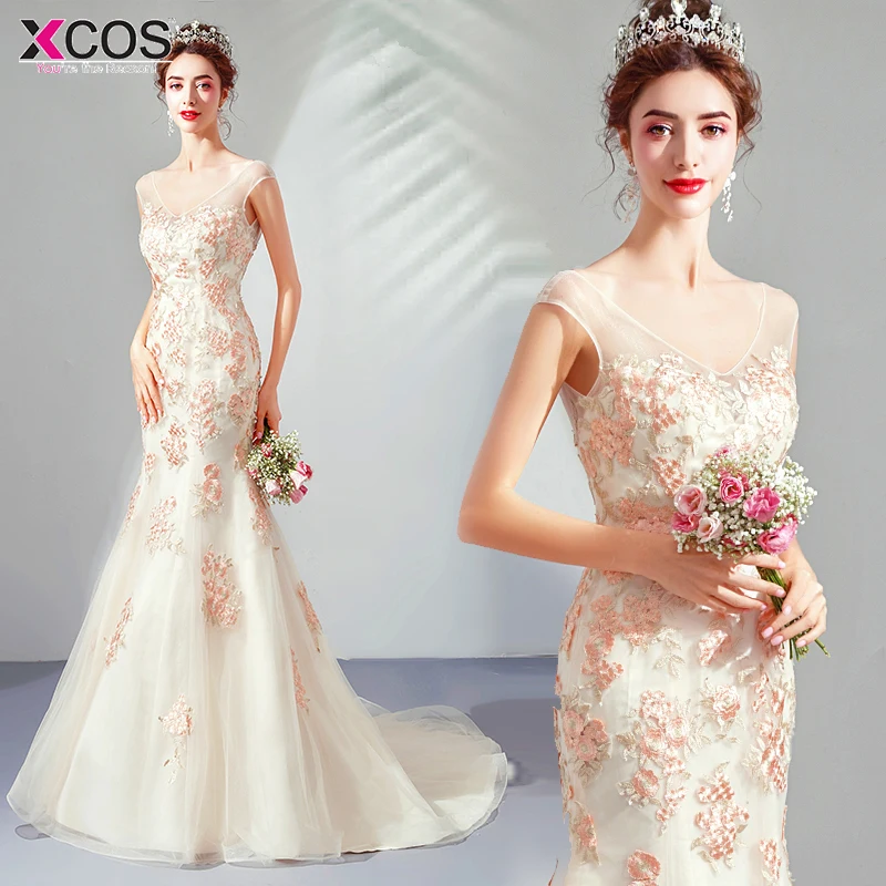 2019 Совок розовый цветок Русалка платье для выпускного вечера Длинная белая