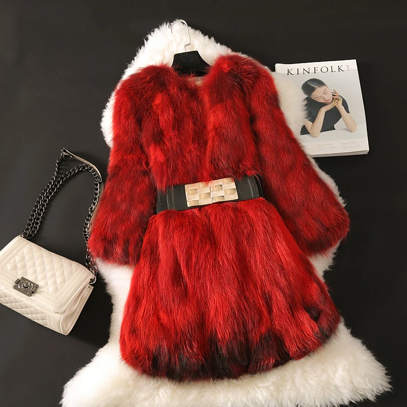 Модное теплое зимнее пальто из натурального меха енота верхняя одежда для женщин