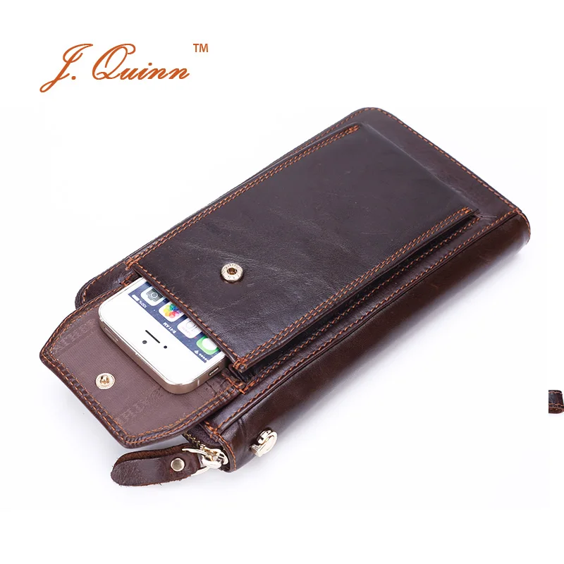 J.Quinn Phone Men Oil Wax Leather Clutch Wallets with Wrist Strip Large Zipper Handy Bag Iphone 6 Vintage Business Travel Wallet | Багаж и