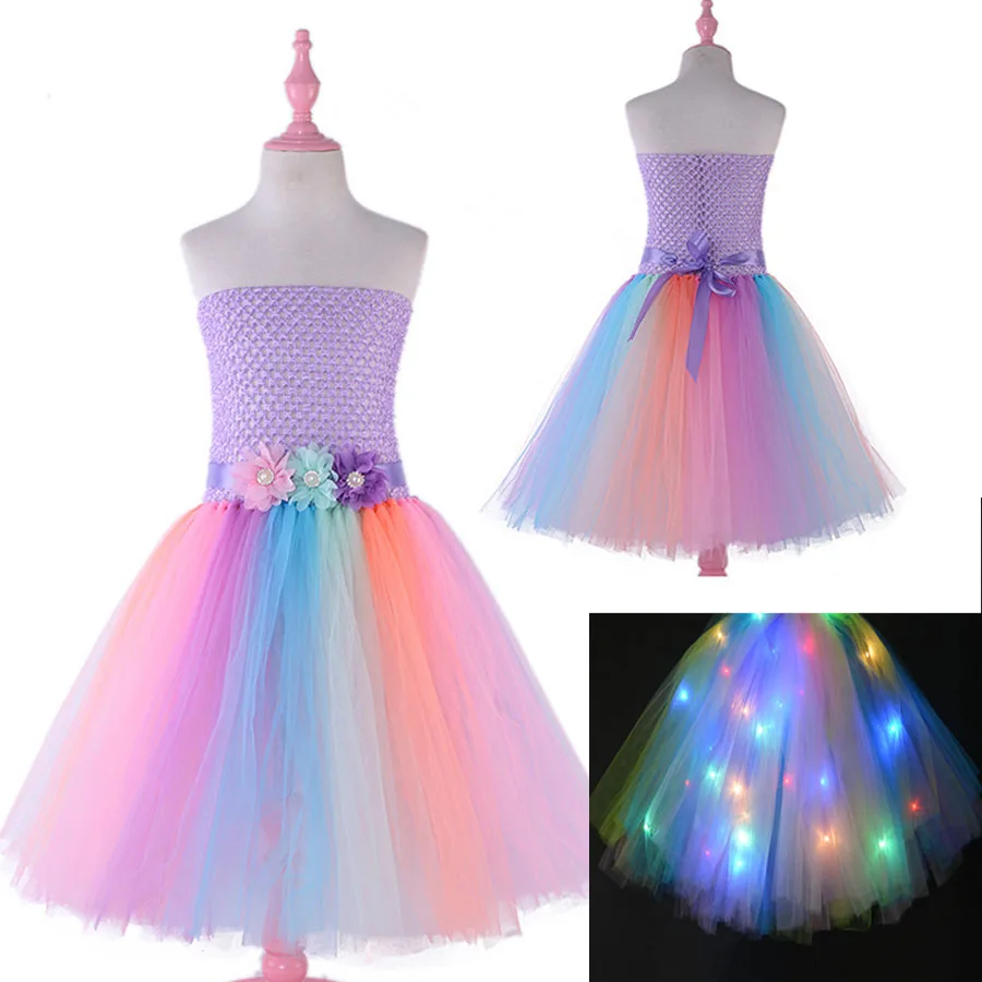 

Light Kids Flower Dress Girls Cosplay Prom Costume Children Princess Lace Dresses Hair Hoop Set Halloween Party Tutu 2T-9T