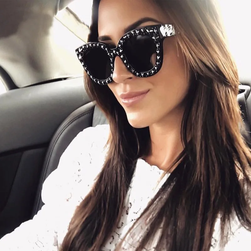 Винтажные квадратные Стразы Солнцезащитные очки женские роскошные кошачий глаз