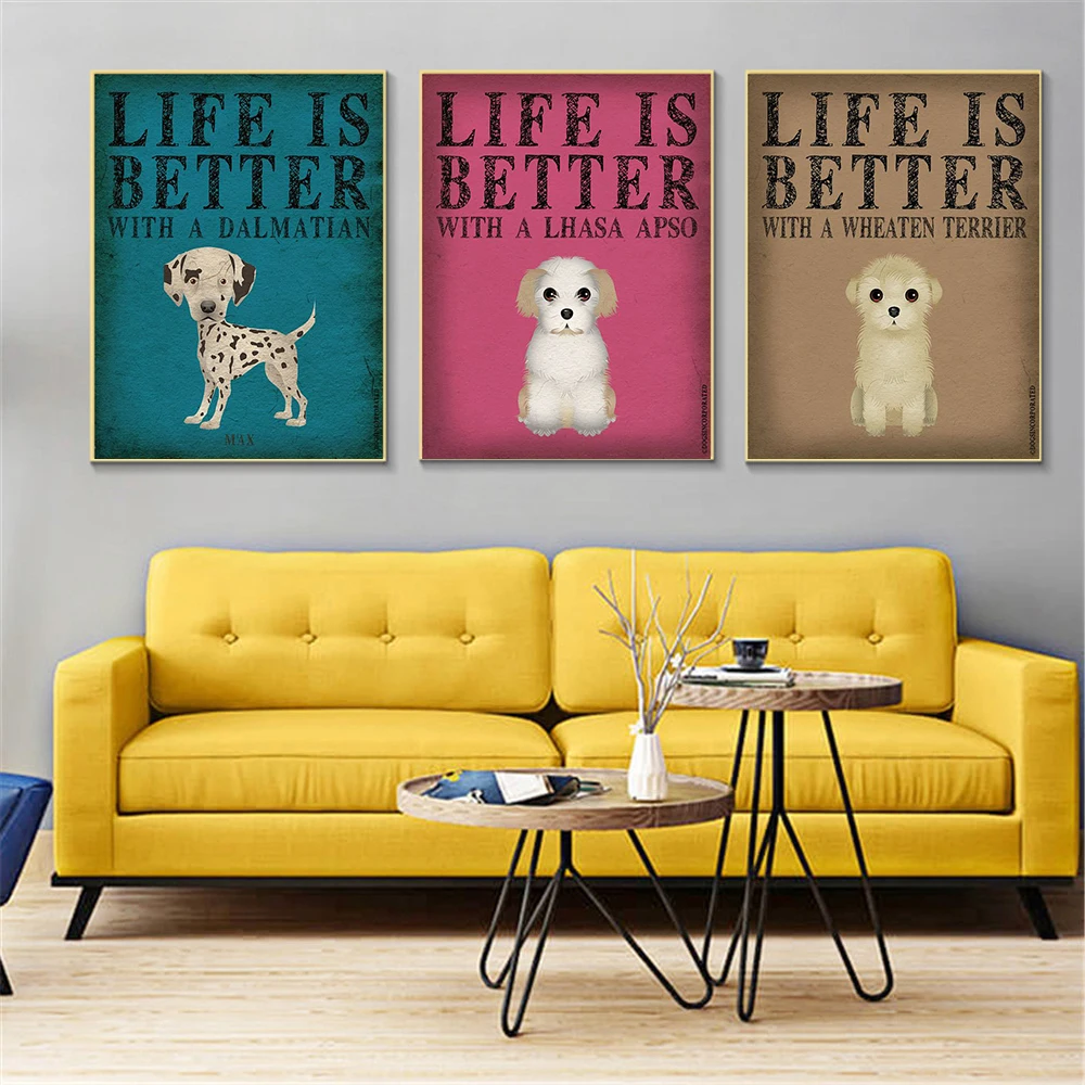 Винтажный постер Life is Better Quotes Cute Pet плакаты с изображениями собак and Print Настенный