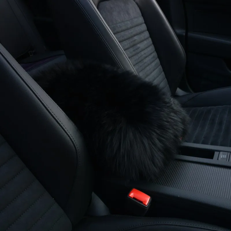 Black Авто Центральная консоль подлокотник коврик теплый пушистый Овчина Шерсть Автомобиль центральная консоль сиденье Коробка Чехол Подушка Универсальный подходит для большинства автомобилей - Название цвета: Black