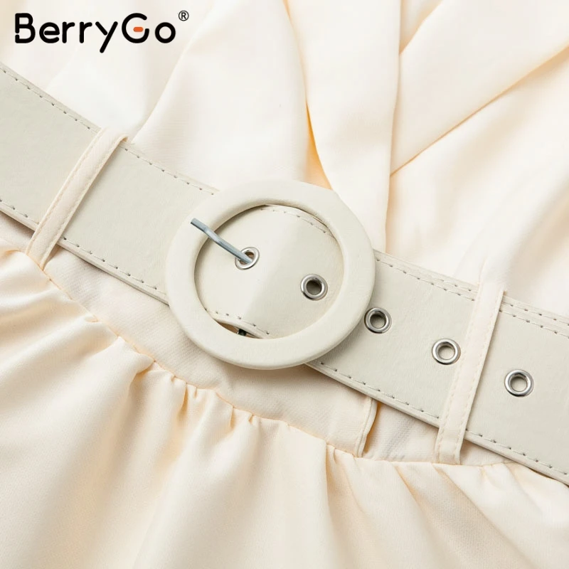 BerryGo элегантное белое с оборками отложным воротником мини платье поясом высокой