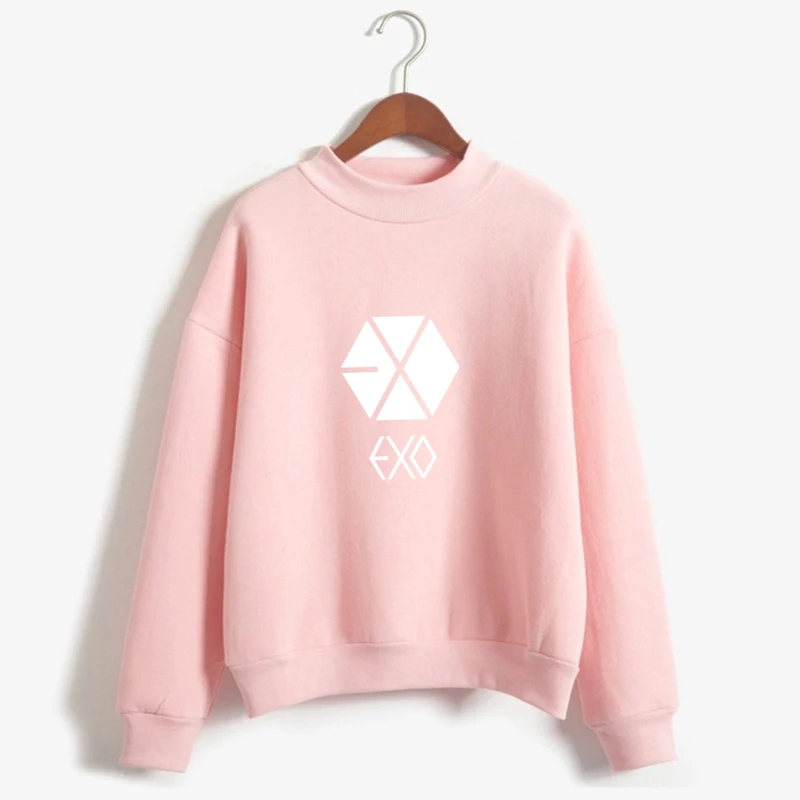 EXO Kpop Hoodies Women's y2k Autumn Winter Fleece Turtleneck Casual Letter Printed Korean Fashion Tops Female Sweatshirt Clothes