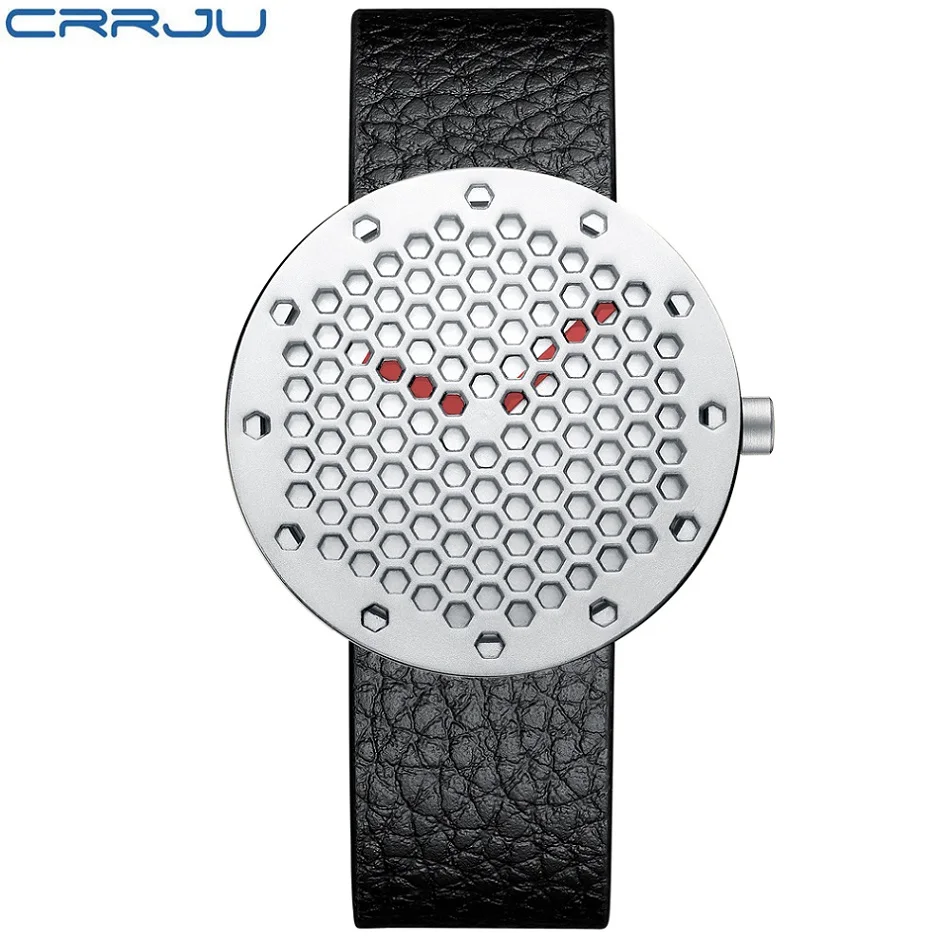 leather silver Модные Для мужчин s Черный Часы CRRJU Повседневное Бизнес полный Сталь сетка наручные часы Водонепроницаемый 30 м Relojes подарок для Для мужчин - Цвет: leather silver