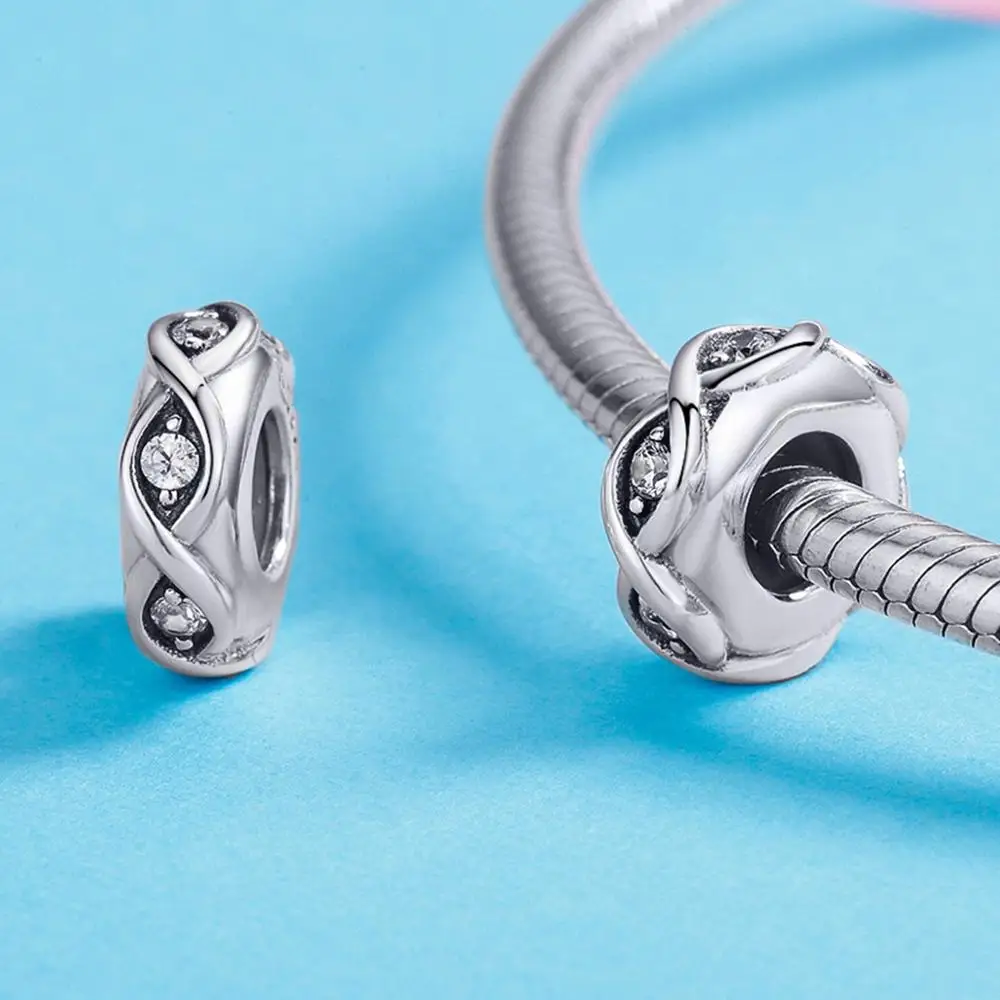 Fit Pandora браслет 925 стерлингового серебра Круглый Белый кубический цирконий бесконечные бусины S925 навсегда кулон для ожерелья