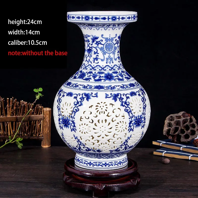 Jingdezhen Blue and White Porcelain Table Vase Hollow Flower Vases / Living Room Wine Cooler Decor Crafts Souvenir Collection | Дом и сад