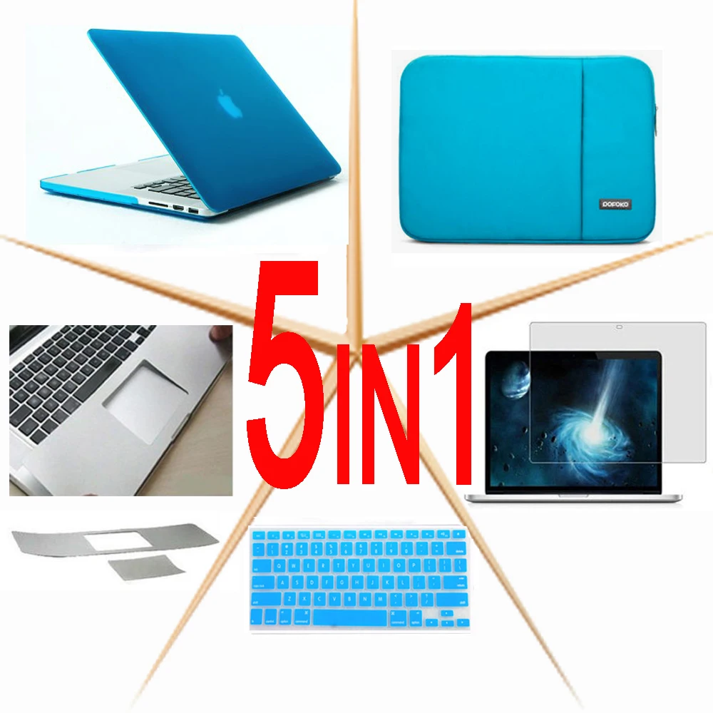 Для Macbook Pro 13 15 Air 11 13 retina 12 Touch Bar 13 15 дюймов Сумка для ноутбука жесткий чехол+ сумка на рукав+ чехол для клавиатуры+ защита экрана - Цвет: Sky Blue