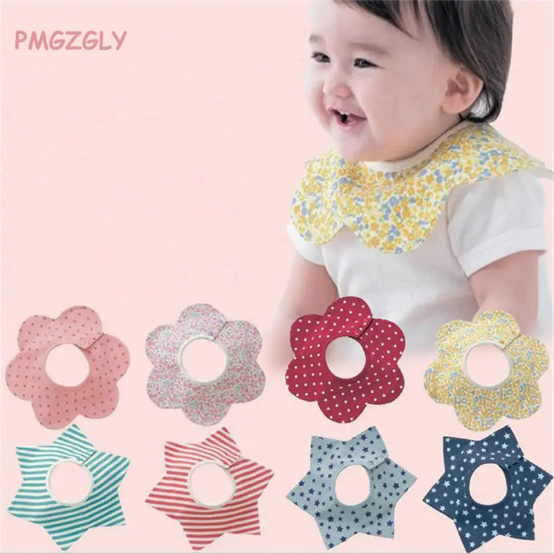 Baberos de beb&eacute; con forma de flores y estrellas, Bandana de algod&oacute;n, pa&ntilde;o para eructar de beb&eacute; reci&eacute;n nacido 0-3T, toallas de Saliva infantiles, impermeables-2