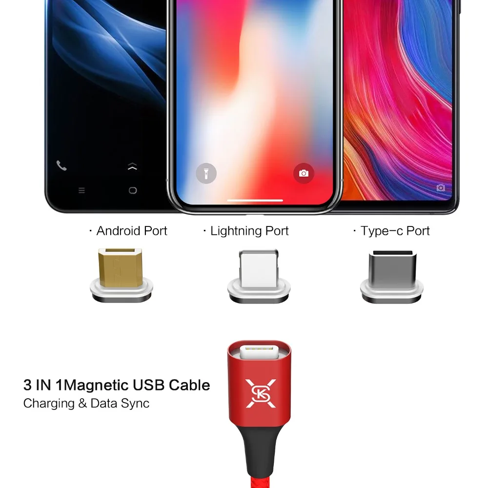 SIKAI 0,5 m 3A нейлоновый Магнитный кабель Micro USB C кабель для Android 5A 1 м Магнитный кабель Автомобильное зарядное устройство для type C кабель освещения