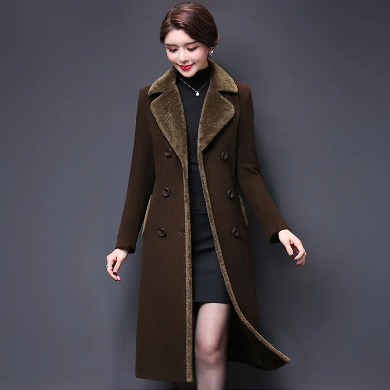 M-5XL Women Wool Blends Coat Autumn Winter 2022 Fashion Mother Thicken Cashmere Collar Long Jacket Slim Tops Outerwear Female