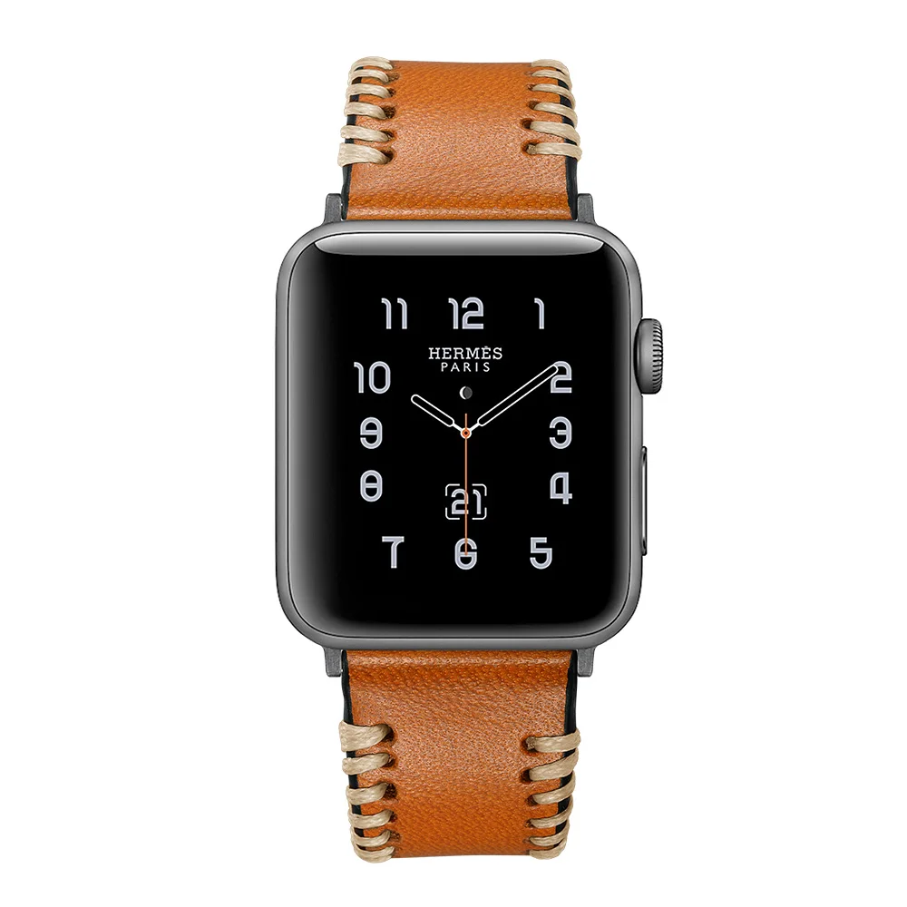For Apple Watch Series 4 Newest Genuine Leather Handmade Line Band Wrist Strap 1 2 3 Bracelet |