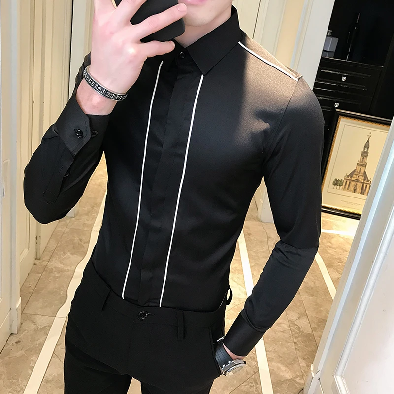 Высококачественная Простая мужская рубашка новая осенняя приталенная Мужская в