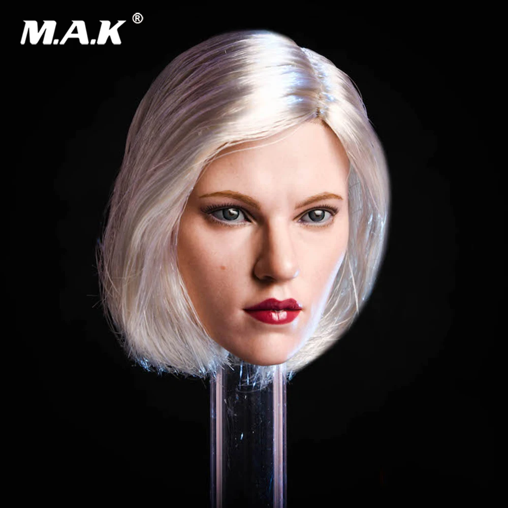 

1/6 Female Warrior Head Scarlett Johansson Black Widow Natasha Head Sculpt With Silver Hair Model for 12" Suntan Action Figure
