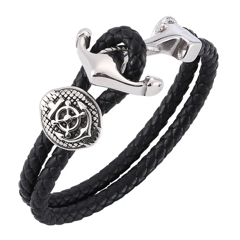 Новый черный кожаный плетеный браслет мужские ювелирные изделия из нержавеющей
