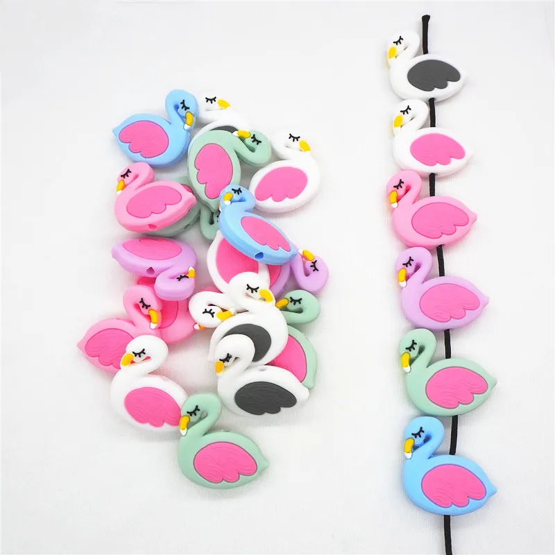 Chengkai 50pcs BPA Free Silicone Swan Teether Beads DIY Flamingo Animal Baby Shower Teething Montessori Cartoon Toy Accessories