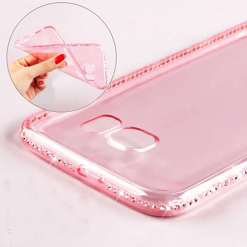 Soft Transparent Diamond Phone Cases For Samsung Galaxy S6 S7 Edge 2017 A3 A5 A7 A8 J3 J5 J7 Note 4 5 TPU Gel Cell Back Cover |