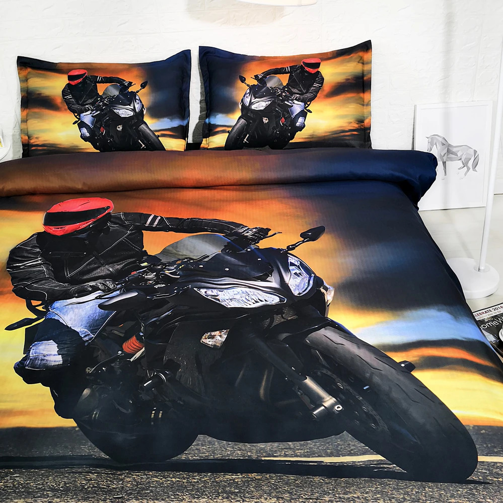 ?? 3 ピースセットバイクライダーで走行日没 3d ベッドシートセット