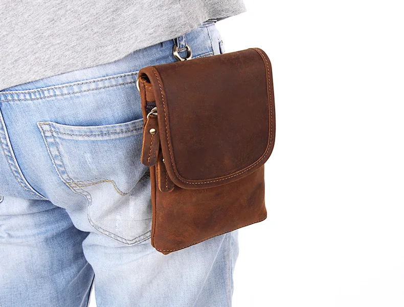 Бренд Для мужчин Crazy Horse Натуральная Кожа Фанни талии пакет мужской Crossbody сумка крюк ремень Петля Хип Bum Мешок 2045