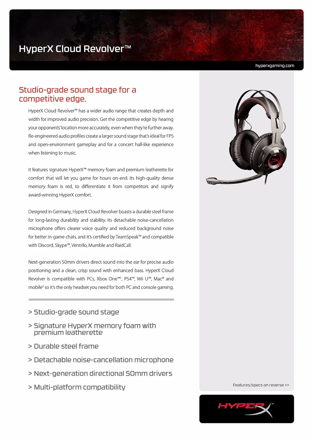 Игровая гарнитура kingston HyperX Cloud Revolver черные наушники с микрофоном