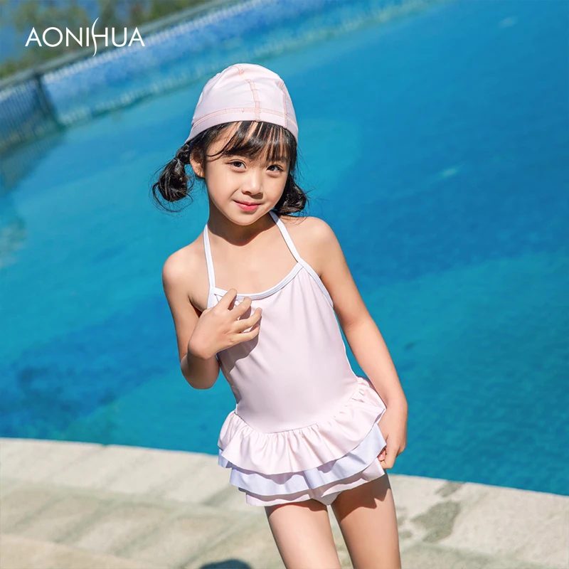 Однотонный слитный купальник AONIHUA для девушек пляжный купальный костюм со