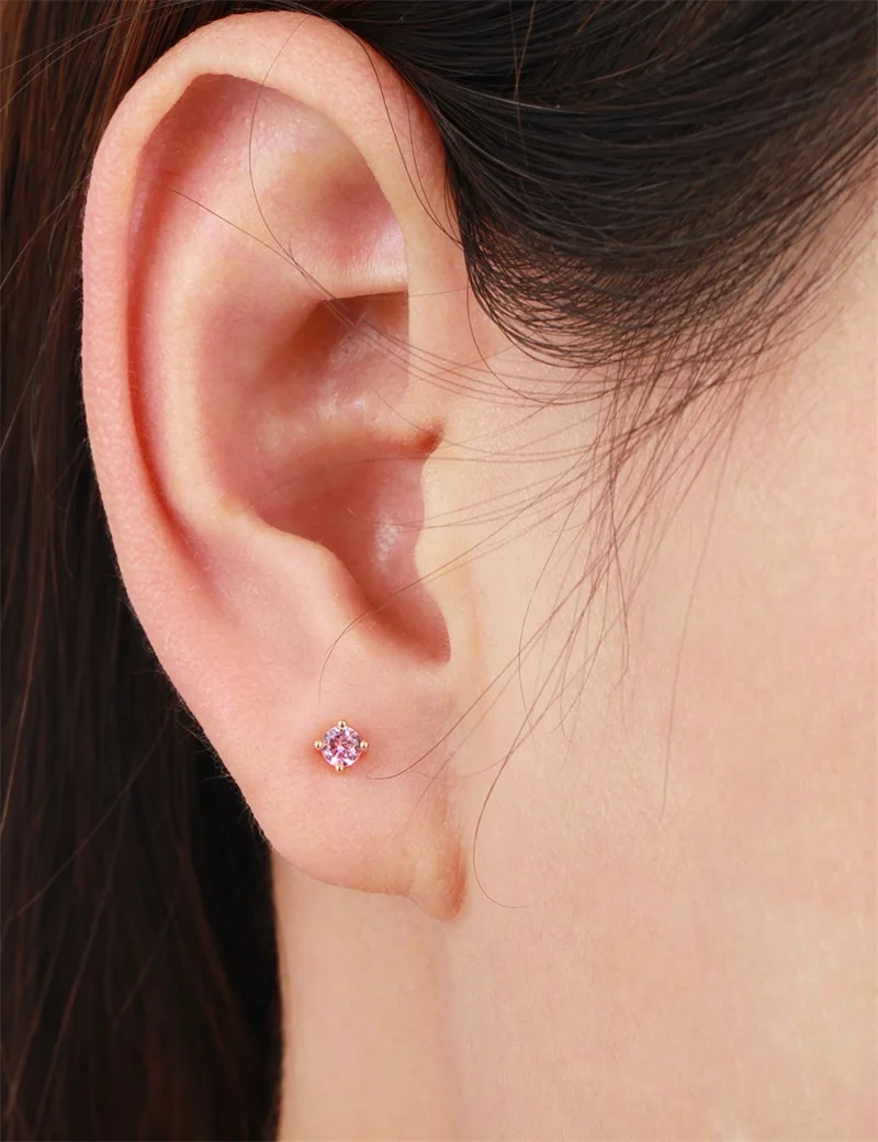 Милый желтое золото Цвет Четыре коготь круглый розовый cz мини небольшой Серьги