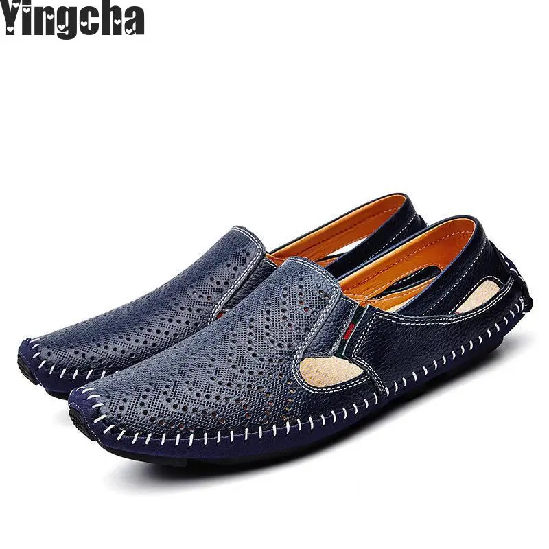 Summer Men Loafers Genuine Leather Casual Shoes Fashion Slip On Driving Breathable Moccasins |